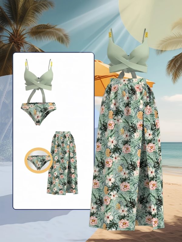 Green Floral--Separate Swimsuit