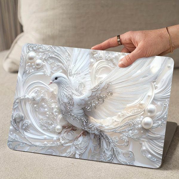2pcs Vinyl Sticker Set: Beautiful White Dove with Swirls and Pearls on Semi-Matte Finish, Self-Adhesive, Single Use, Perfect for Laptops, Cars, Helmets, Motorcycles, and Refrigerators - Image 8