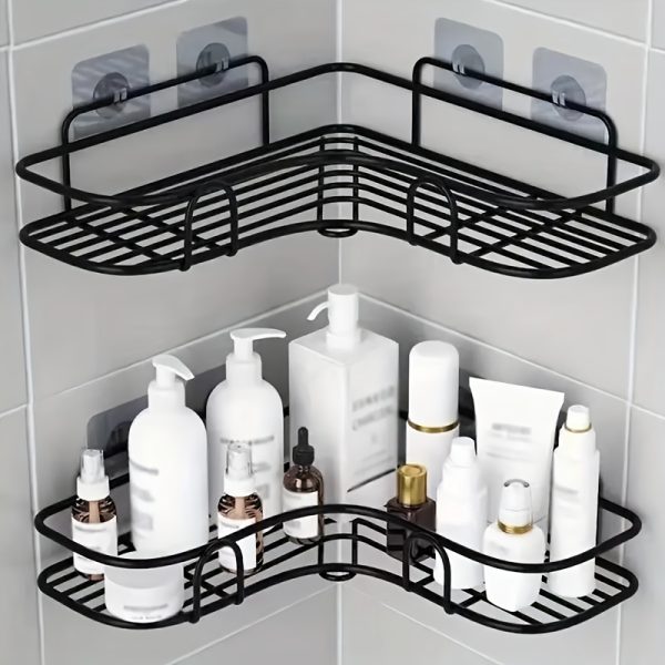 1pc Wrought Iron Wall Hanging Bathroom Shelf, Corner, No Drill, for Bathroom