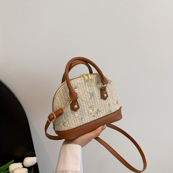 Women's Woven Crossbody Bag with Adjustable Strap & Golden-Tone Hardware - Zipper Closure Casual Purse in White//Black, Durable Polyester Lining & Oil-Edged Trim for Everyday Use, Decorative Details, Structured Handbag - Image 2