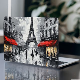 2pcs Paris Street Pattern Laptop Art Decal Protective Case, Universal Netbook Light Beige Stickers Non-Reusable Laptop Skins Waterproof and Scratch Resistant - Water-resistant, Anti-scratch, Suitable for Laptops, Cars