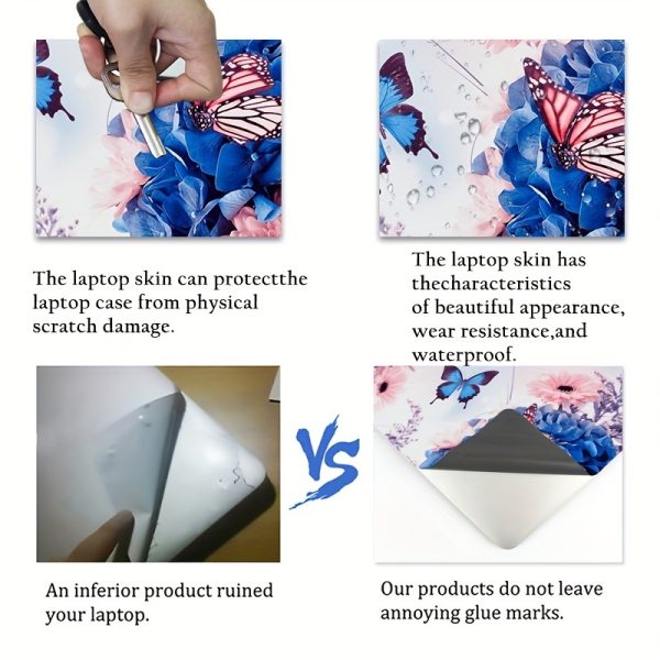 ISETTA PVC Laptop Skin Decal with Wrist Pad Stickers, Universal Notebook Cover Protector, Butterfly & Floral Design, Fits 30.48-39.62 cm, Easy Apply & Remove, Bubble-Free - Image 6