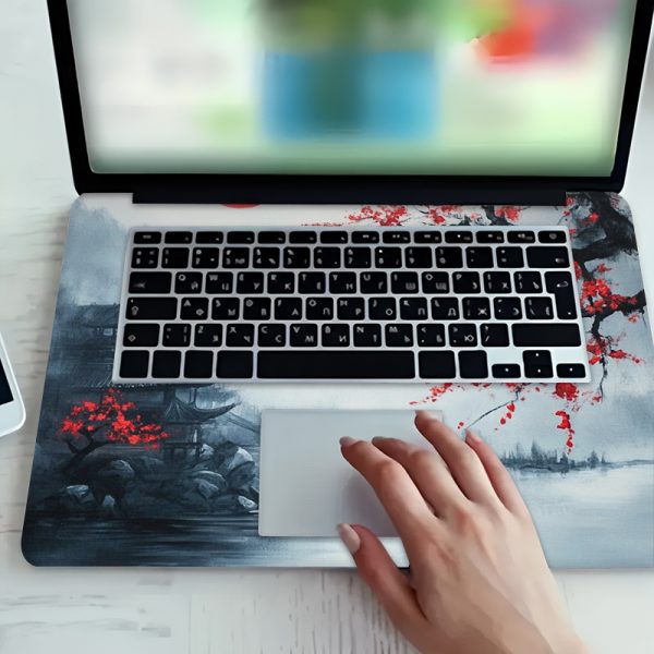 3pcs Vibrant Red Maple Leaf & Traditional Asian Bridge Laptop Stickers - Durable PVC, Anti-Scratch, Perfect for MacBook & Other Laptops - Available in 1pc Spare, Laptop Decoration | Artistic Laptop Skin | Durable Laptop Skin, Laptop Accessories - Image 5