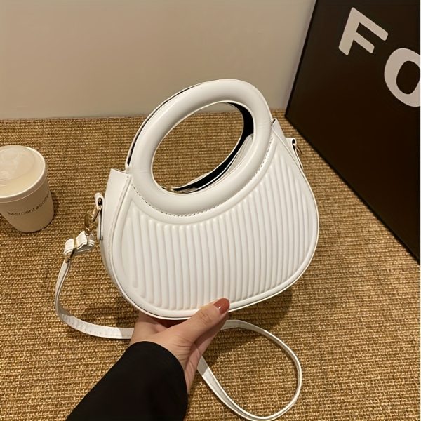 Chic Black Embossed Striped Ladies' HandbagSummer Versatile Crossbody Pleated Bag with Trendy PersonalityElegant, Stylish & Niche-Designed Handheld/ Handbag for Women's CommutingAvailable in 3 Colors - Image 5