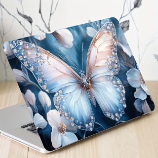 Vinyl Laptop Case Butterfly Flower Stickers, 2pcs/set, Scratch-Proof DIY Art Protective Case, Suitable for Laptops - Easy to Paste and Durable Design Suitable for Laptops, Cars, Helmets, Motorcycles, Refrigerator Decoration