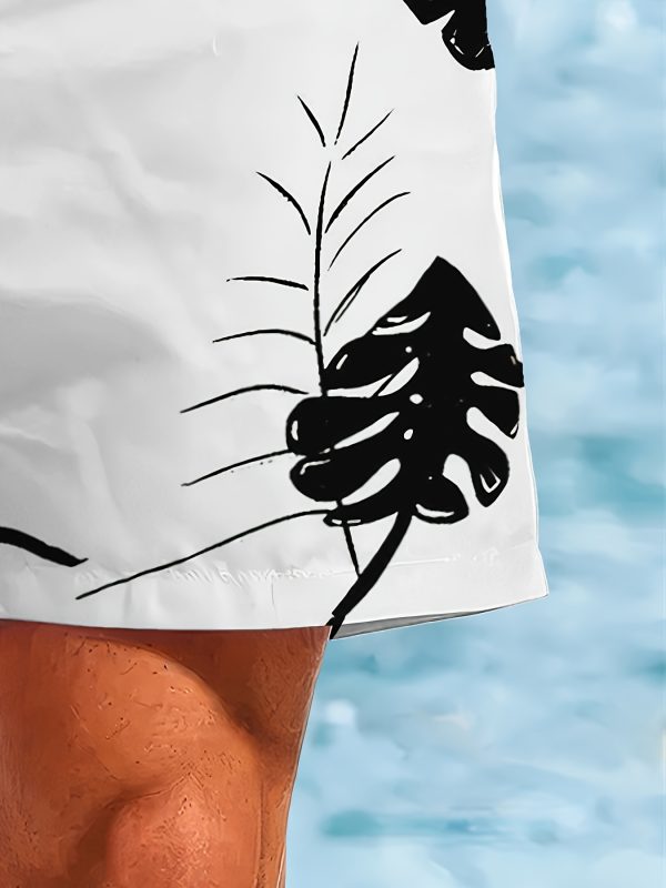 Men'S Quick-Dry Beach Shorts with 3D Leaf Print - Elastic Waistband, Drawstring, Lightweight for Swimming, Surfing & Summer Outdoor Activities, Swim Shorts - Image 4