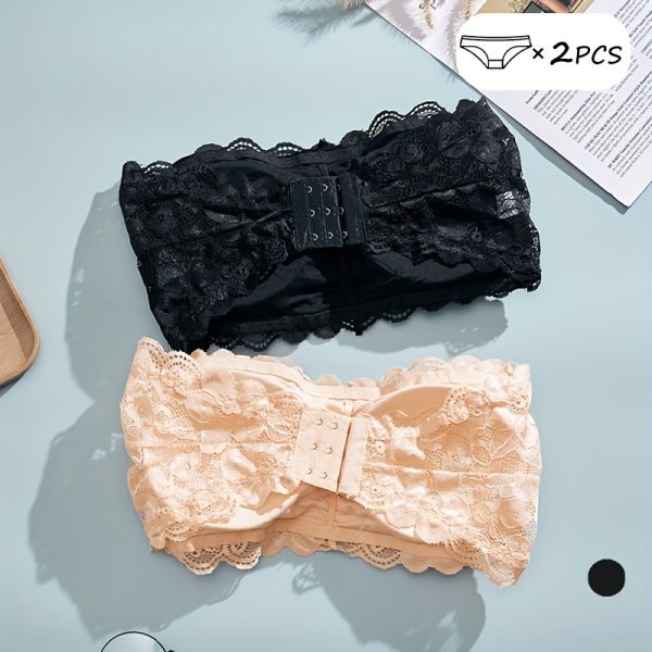 2pcs Solid Floral Lace Strapless Bra, Sexy Comfy Push Up Bra, Women's Lingerie & Underwear - Image 6