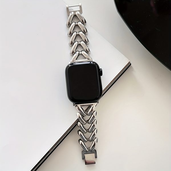1pc V-Shaped Gold-Plated Stainless Steel Smartwatch Band, Elegant Metal Strap with Jewel Clasp, Compatible with Apple Watch Series 1-SE & SE (40mm, 44mm, 45mm, 46mm, 49mm), Non-Water Resistant, with No Battery for Apple Watch - Image 4