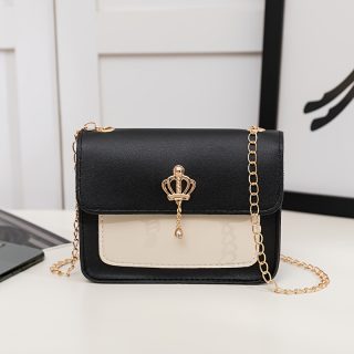 Black Synthetic Faux Leather Minimalist Geometric Pattern Unlined Lightweight Crossbody Shoulder Messenger Bag, Small, Cute, Simple, Versatile, with Removable-strap and Magnet Closure, for Women, Ladies