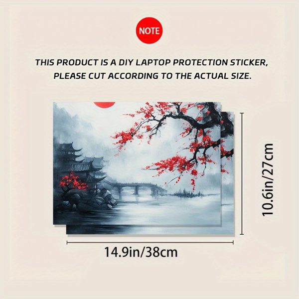 3pcs Vibrant Red Maple Leaf & Traditional Asian Bridge Laptop Stickers - Durable PVC, Anti-Scratch, Perfect for MacBook & Other Laptops - Available in 1pc Spare, Laptop Decoration | Artistic Laptop Skin | Durable Laptop Skin, Laptop Accessories - Image 6