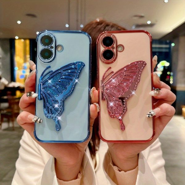 Electroplated Side Rose Flower + Glitter Butterfly Stand, High-Quality Feel for Apple Full-Cover Shockproof Protective Case, Creative for Iphone 16, 15, 14, 13, 12 Mini, 11, XR, 7, 8, SE2, SE3, Plus, Pro Max Phone Case Set. - Image 12