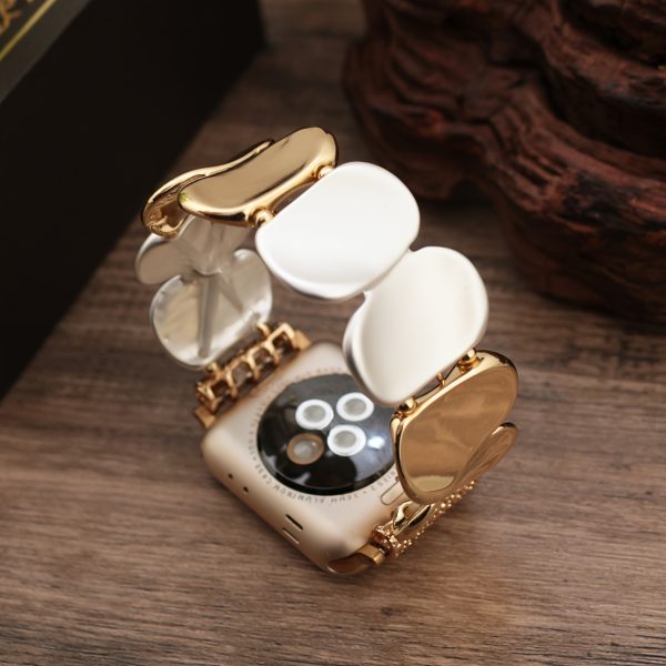 Elegant Golden-Tone Stretch Bracelet Band for Apple Watch Series (38mm-49mm) - Fashionable Two-Tone Metal 's Wristband with Heart Accents, Compatible with iWatch Ultra 2, SE, and More, Wearable Technology | Luxury Watch Strap | Decorative Elets, Apple Watch Accessories - Image 4