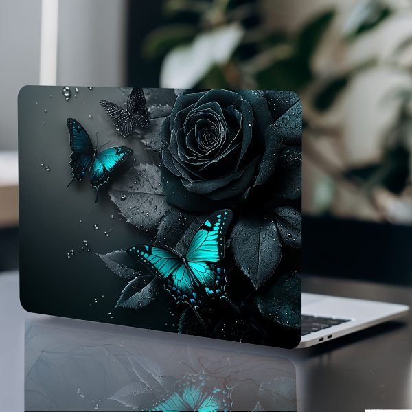 2pcs Butterfly Rose Laptop Skin Decal Sticker, Waterproof and Scratch-Resistant Vinyl Protective Cover for Notebooks, Semi-Matte Finish, Self-Adhesive, Single Use, Notebook Decoration | Floral Notebook Design | Durable Notebook Cover - Image 7