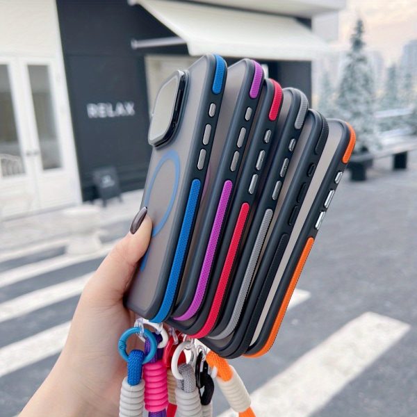 Luxury Matte Textured Lens Metal Bracket Magnetic Wireless Charging Phone Case and Lanyard, Suitable for iPhone 16promax 16 15 14 13 12 11 Pro Max Plus with Camera Lens Protective Film - Image 9