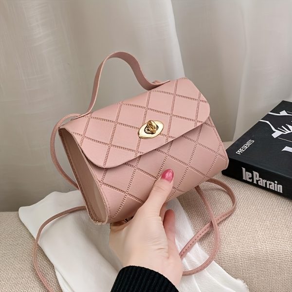 Women's Fashion Quilted Crossbody Bag - Stylish Solid Color Shoulder Purse with Twist Lock Closure, Adjustable Strap & Golden Accents, Pattern Design, Available in Black, Red, Pink, Brown & White, Durable PU Material, Perfect for Casual or Formal Occasions, Crossbody Purse, Evening Accessory, Quilted Texture, Goldtone Hardware - Image 14
